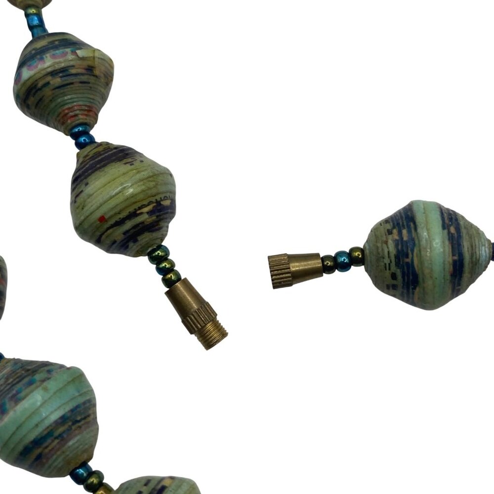 Vintage 34" Paper Glass Bead Necklace Barrel Closure Multicolor Striped Design - Picture 6 of 9